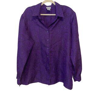 Bonworth Womens Purple Textured Paisley Button-Up Shirt X-Large Long Sleeve